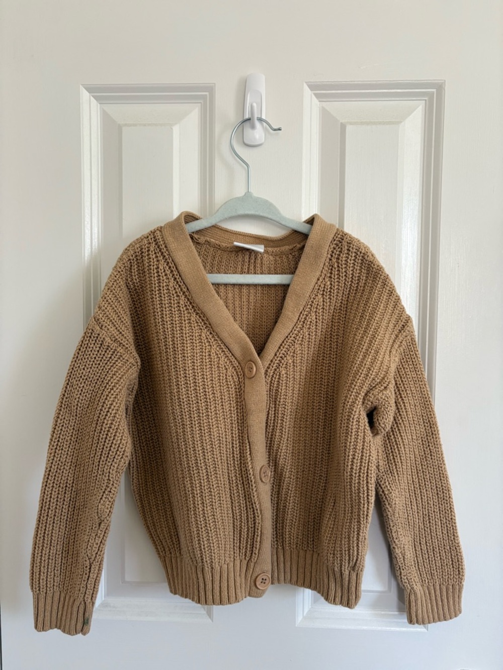 Girl’s Chunky Rib-Knit Button Cardigan - Camel